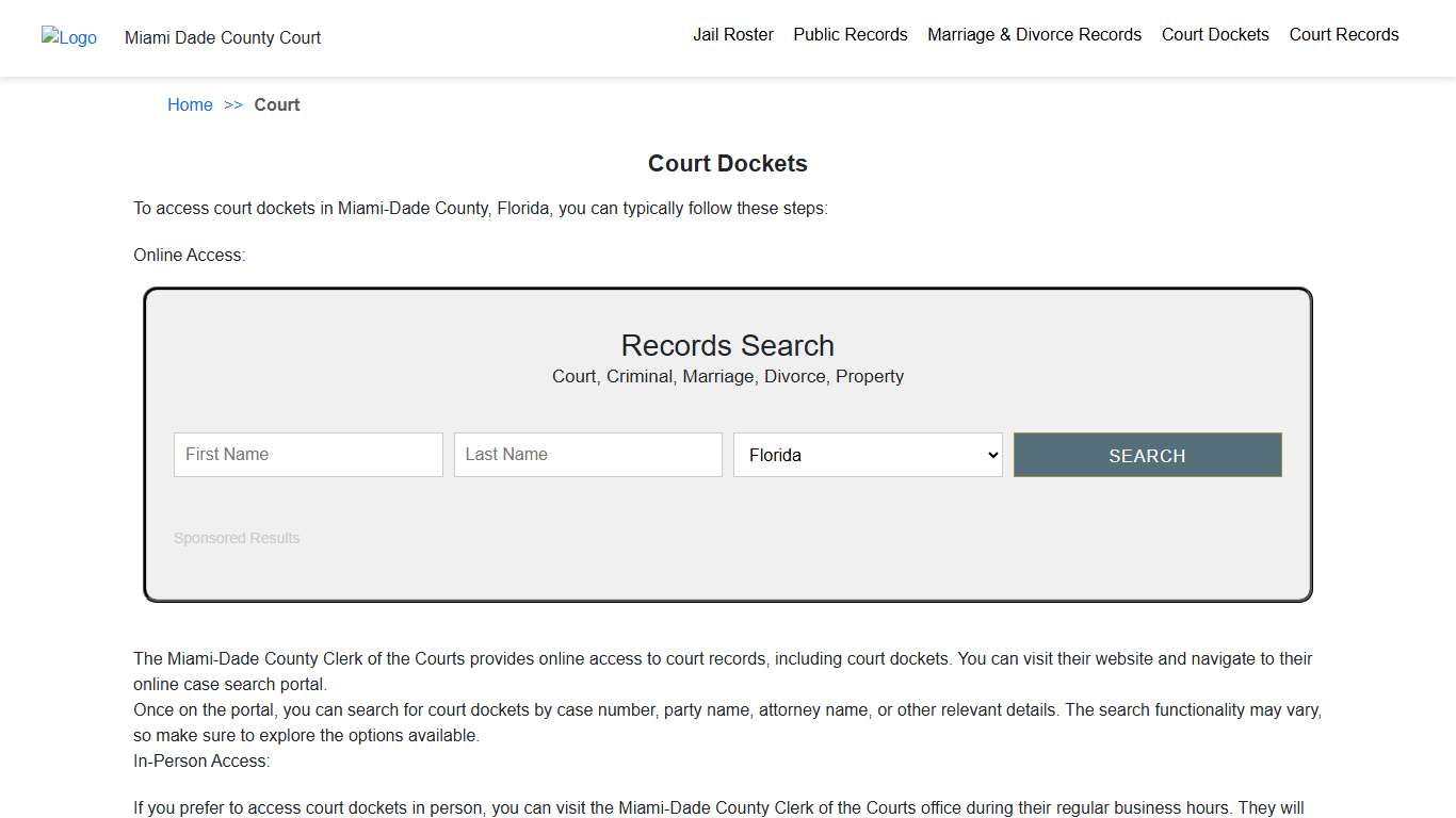 Court Dockets Miami Dade County Court